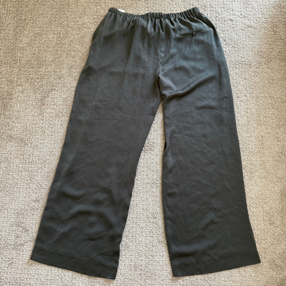 Vince Satin Fluid Bias Cut Wide Leg Drawstring Pants Green Grey XL Minimal - Picture 11 of 12